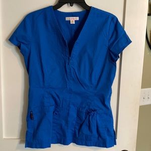 Koi Royal Blue Scrub Tops. Lot of 3.